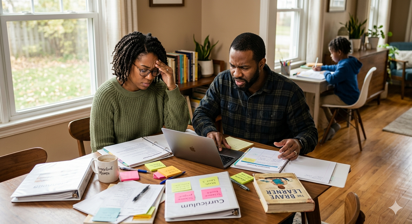 Overwhelmed parent at desk