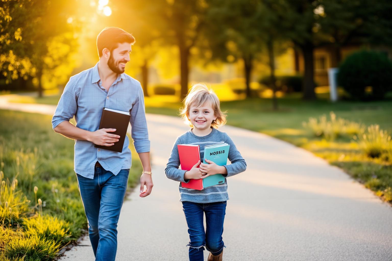 Father and child walking outside